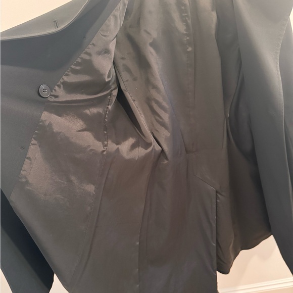 Theory Black Double-Breasted Trench Coat with Leather Details - Picture 8 of 8